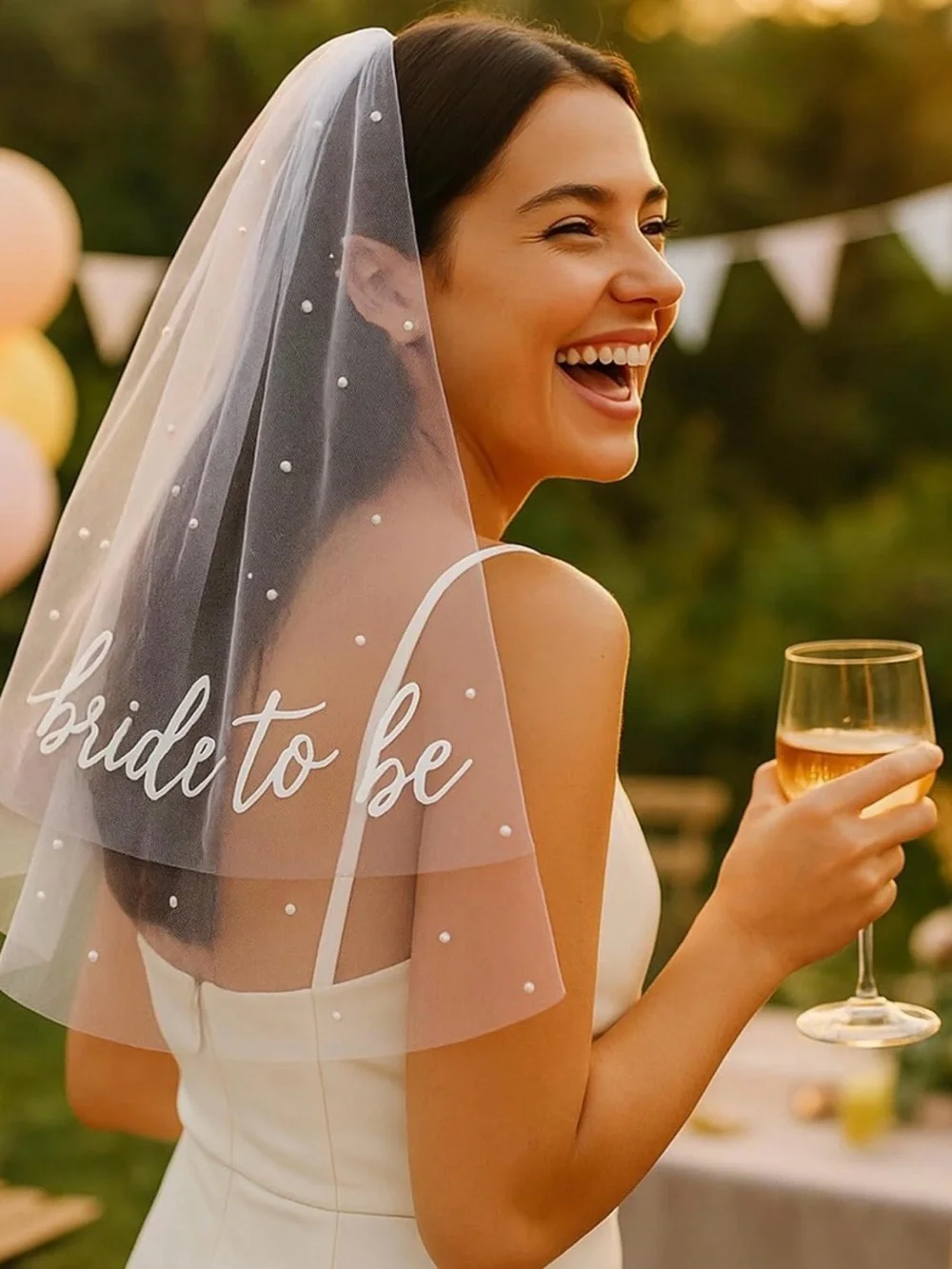 Bride-to-Be Pearl Embellished White Bridal Veil